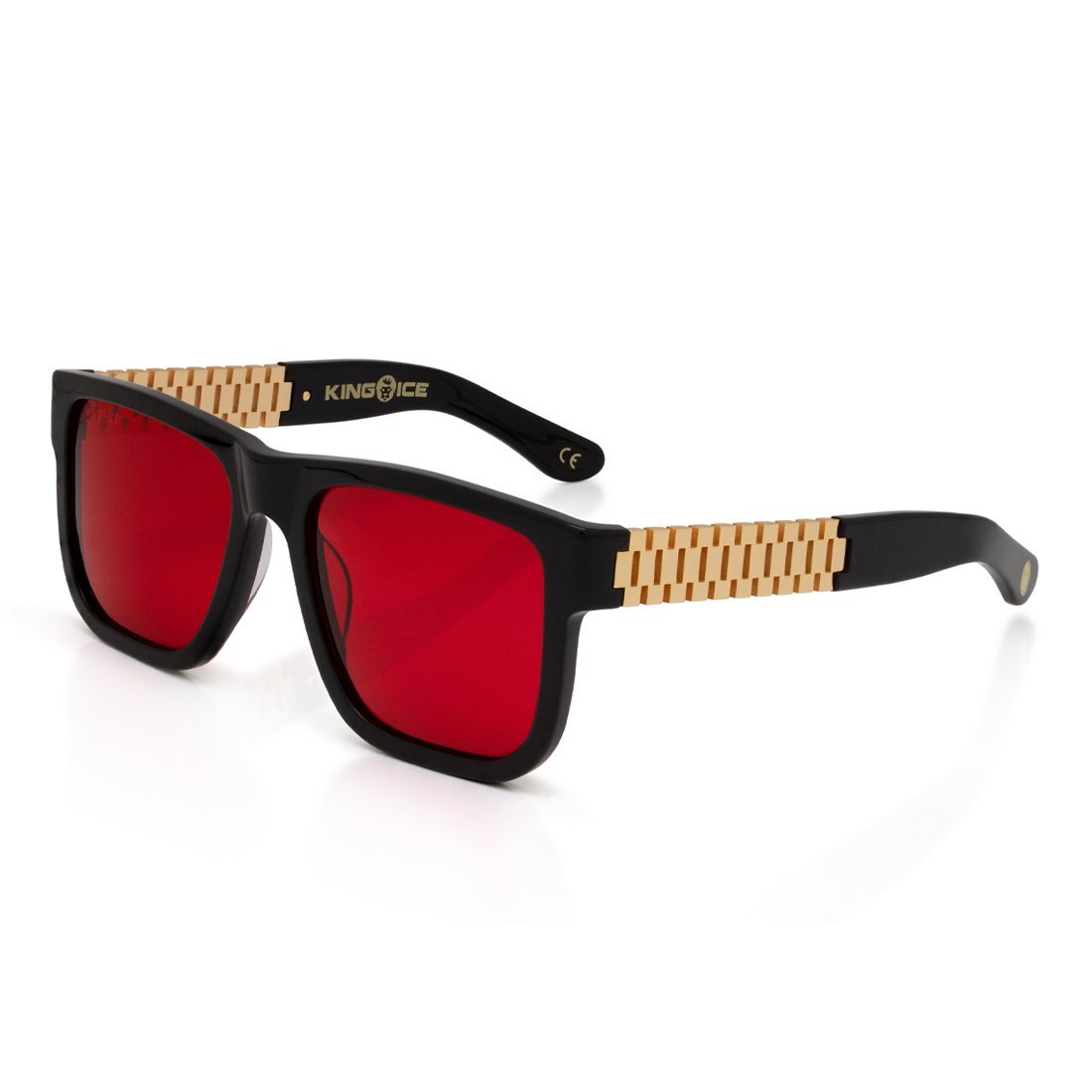 Gold Link Shades with Glossy Black Frame & Red Tint Lenses